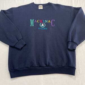 Mackinac Island Michigan Embroidered Sweatshirt Blue size L Tultex